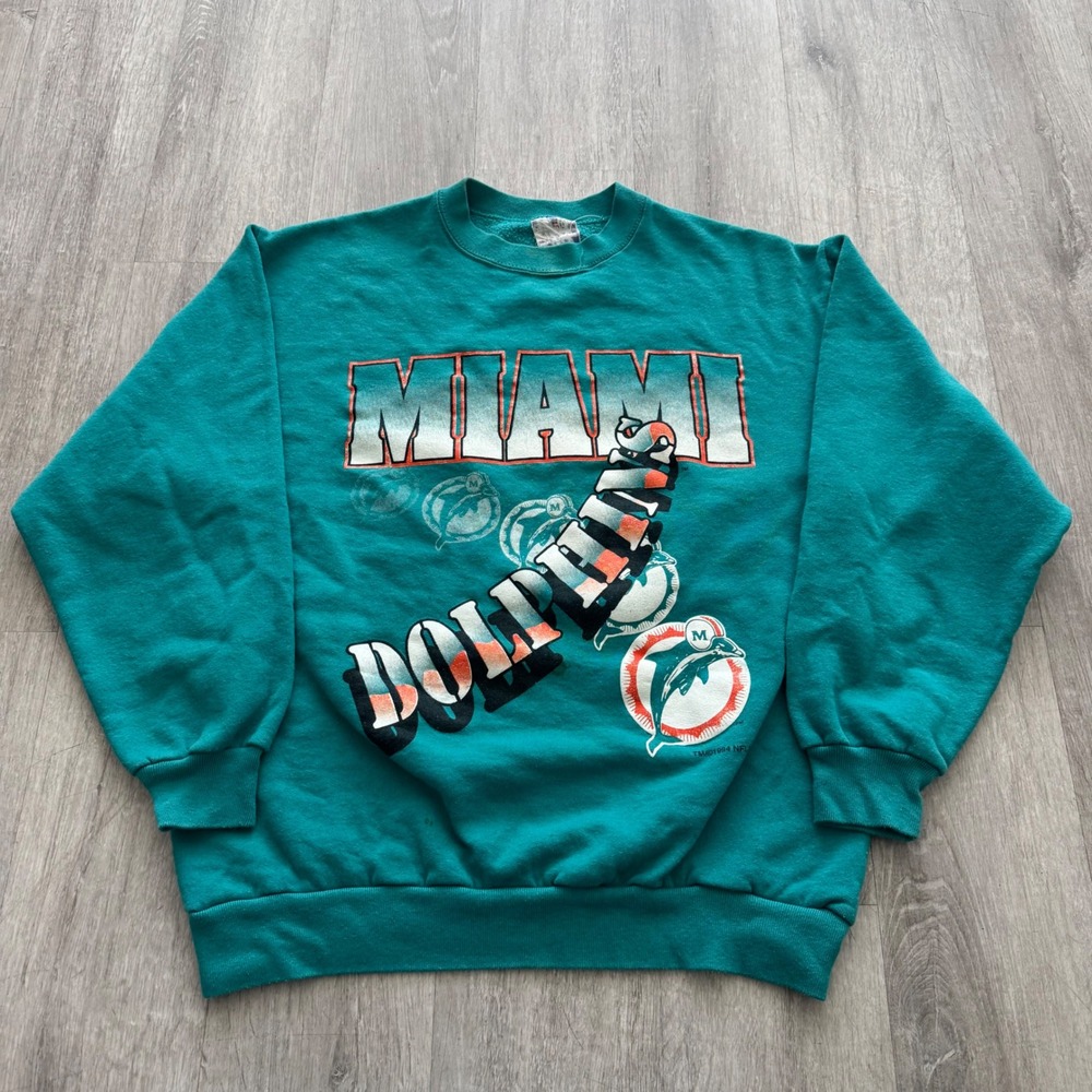 Vintage 1994 Miami Dolphins NFL Teal Graphic Crewneck Sweatshirt Mens XL